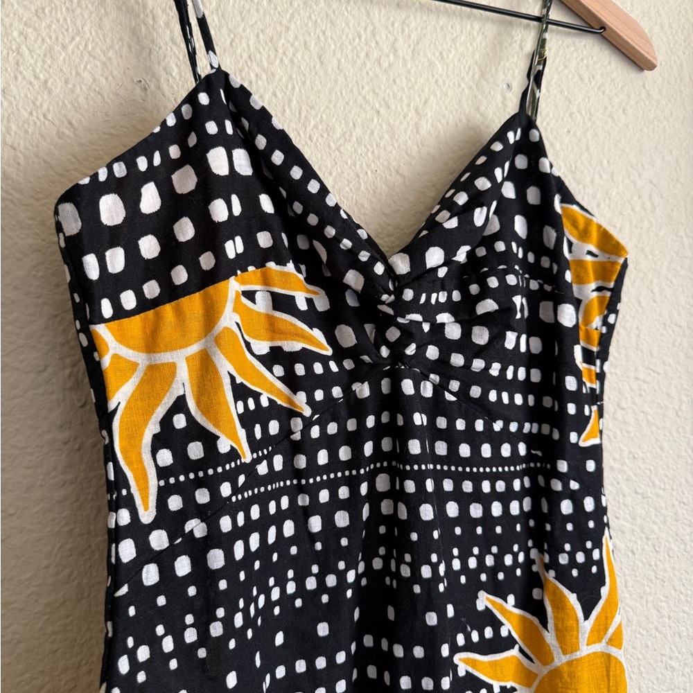 LOFT Black Midi Dress with Yellow Sun & Green Palm Print - Picture 4 of 12